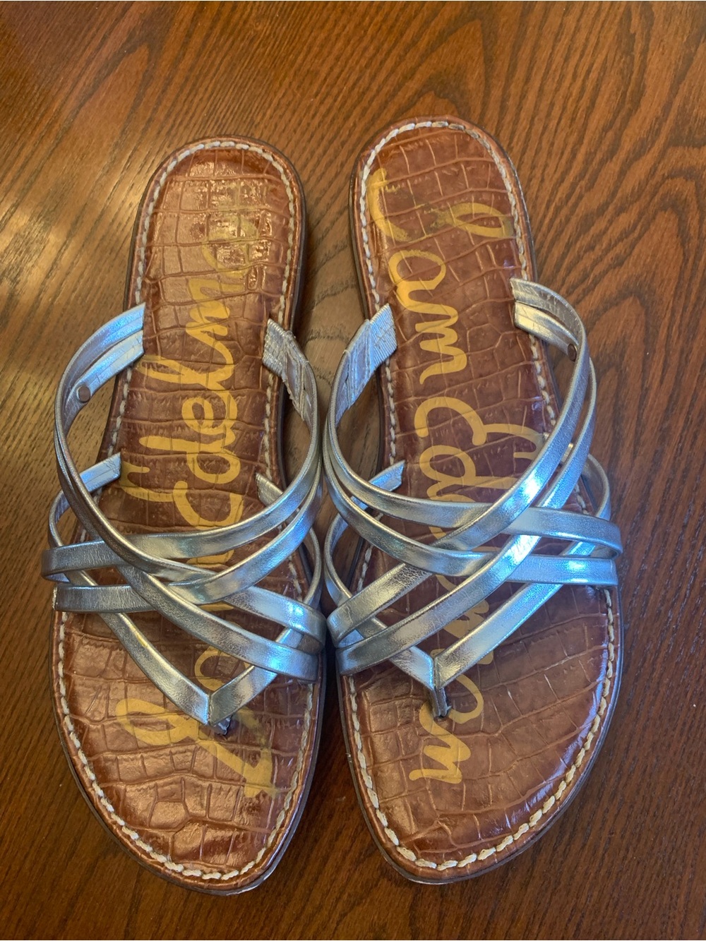 Sam Edelman Metallic Silver Strappy Slide Sandals
